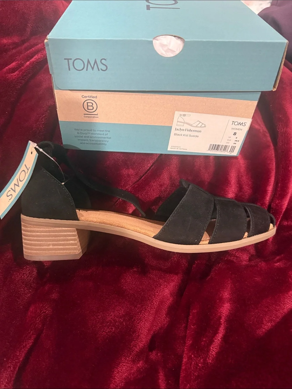 Toms Jaclyn Fisherman Black Kid Suede Women's Sandals